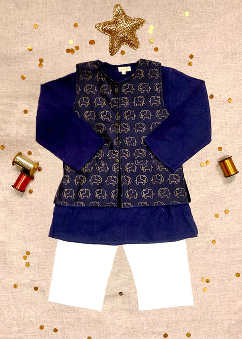 Silk Bandi Elephant Gold Festive Kurta Bandi Set